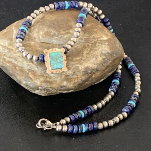 Navajo Men's Blue Lapis Turquoise Opal Inlay Pendant Necklace | Sterling Silver | 22" | 13358