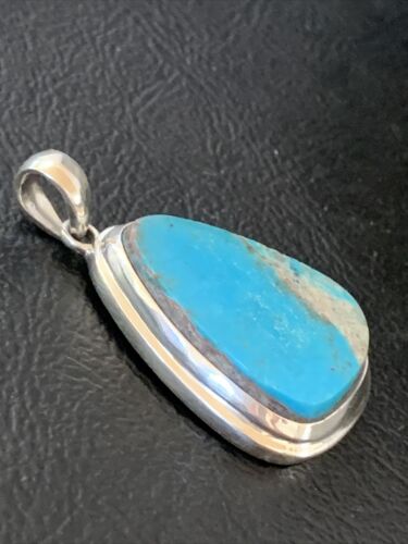 Navajo Blue Bisbee Turquoise Pendant | Sterling Silver | 1.5" | Authentic Native American Handmade | 1617
