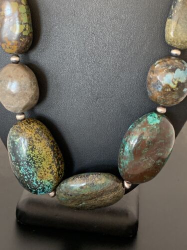 Navajo Graduated Sterling Silver Natural Blue Nugget Turquoise Necklace | Authentic Native American | 22" | 624