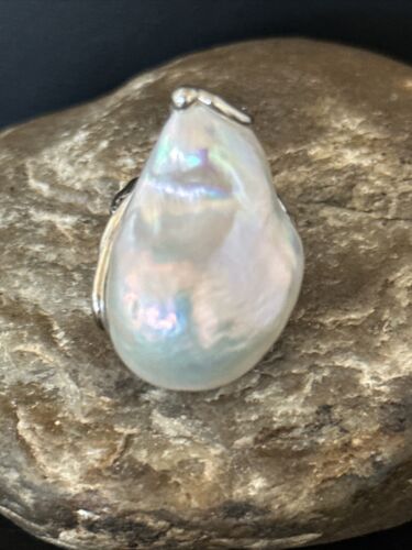 Native American Women's White Baroque Pearl Ring | Adjustable Sterling Silver | Sz 6 | 14264