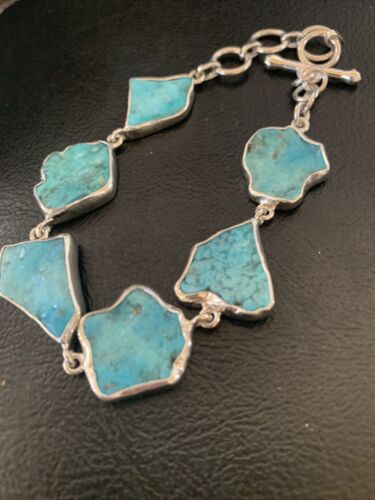Navajo Blue Kingman Turquoise Rough Link Bracelet | Sterling Silver | 8" | 11648