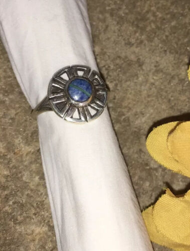 Navajo Blue Denim Lapis & Opal Inlay Ring | Sterling Silver | Sz 6.5 | Authentic Native American Handmade | 01790