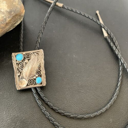 Navajo Blue Kingman Turquoise Bolo Tie | Sterling Silver | Authentic Native American Handmade | 2004