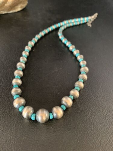 Navajo Pearls Graduated Blue Turquoise Bead Necklace | Sterling Silver | 16" | 13593