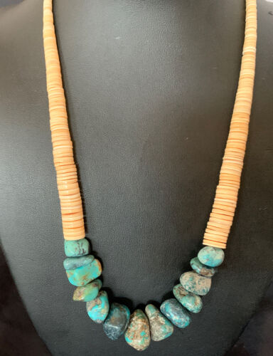 USA Handmade Shell & Turquoise Bead Pendant Necklace with Pearls | Authentic Native American | 20" | 12523