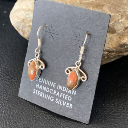 Navajo Orange Spiny Oyster Earrings | Sterling Silver | Authentic Native American Handmade | 12830 - Masha USA