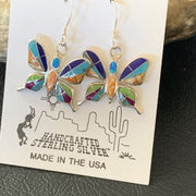 Navajo Butterfly Turquoise Spiny Opal Inlay Earrings | Sterling Silver | 0.5" | 12012