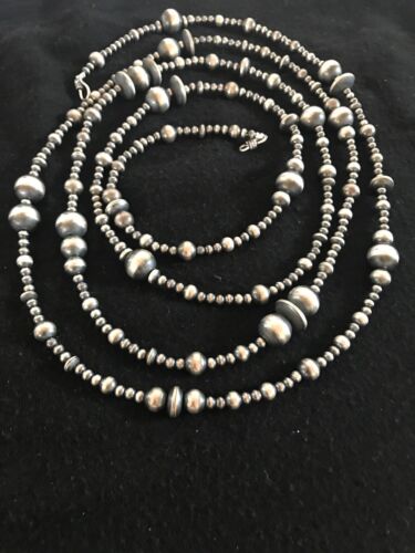 Sterling Silver Navajo Pearls Necklace | 70" | Native American | Southwestern Jewelry | 8503