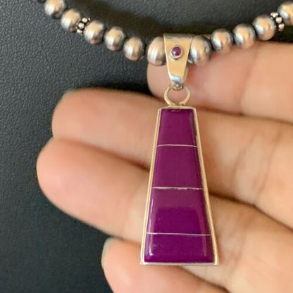 Navajo Pearl Necklace Purple Sugilite Inlay Pendant | Sterling Silver | Authentic Native American Handmade | 12620