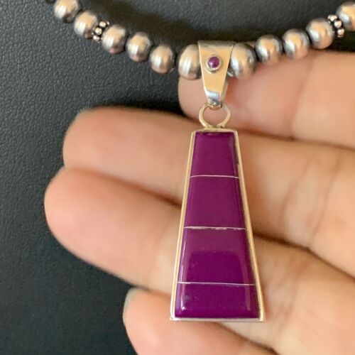 Navajo Pearl Necklace Purple Sugilite Inlay Pendant | Sterling Silver | Authentic Native American Handmade | 12619