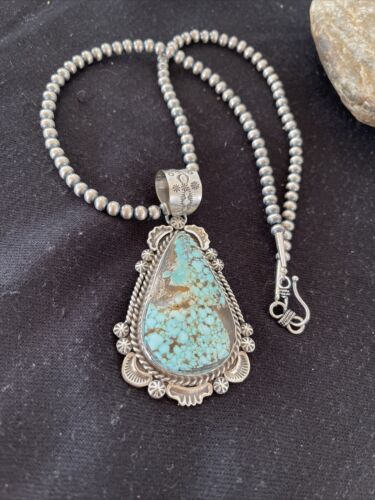 Navajo Royston Turquoise Pendant Necklace | Sterling Silver | Authentic Native American Handmade | 1367