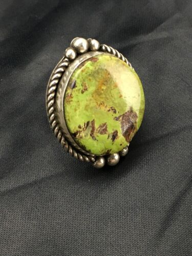 Navajo Green Gaspeite Ring | Sterling Silver | Sz 8.25 | Authentic Native American Handmade | 2593