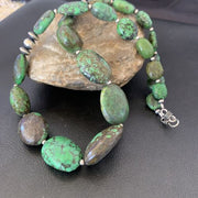 Navajo Graduated Green Nugget Turquoise Necklace | Sterling Silver | Authentic Native American | 21" | 10728