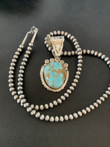 Men's Navajo Sterling Silver Necklace Pendant Earrings | Blue #8 Turquoise | Authentic Native American Handmade | 2110 - Masha USA