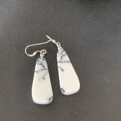 Navajo White Buffalo Turquoise Dangle Earrings | Sterling Silver | 1.25" | Authentic Native American Handmade | 12840