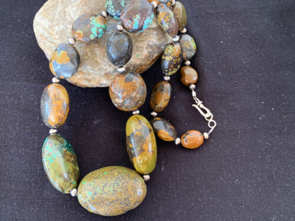 Navajo Graduated Sterling Silver Natural Blue Nugget Turquoise Necklace | Authentic Native American | 22" | 623