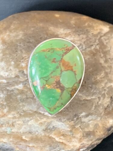 Adjustable Navajo Green Mojave Turquoise Ring | Sterling Silver | Sz 7 | Authentic Native American Handmade | 11795