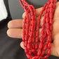 Navajo Red Coral 5-Strand Necklace | Sterling Silver Barrel Beads | 22" | Authentic Native American Handmade | 10438