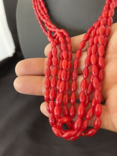 Navajo Red Coral 5-Strand Necklace | Sterling Silver Barrel Beads | 22" | Authentic Native American Handmade | 10438