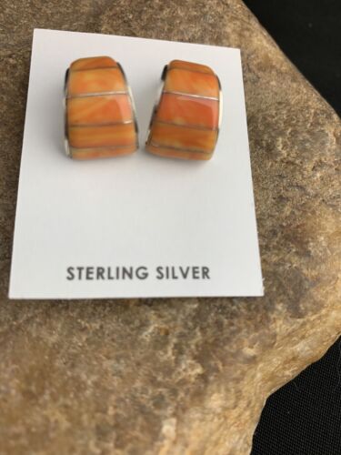 Navajo Orange Spiny Oyster Earrings | Sterling Silver | Authentic Native American Handmade | 190