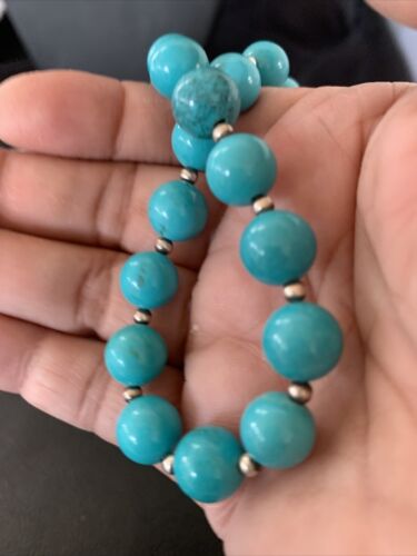 Native American Navajo Pearls Blue Turquoise Bead Necklace | Sterling Silver | 20" | 11806