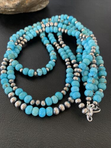 Navajo Blue Turquoise Sterling Silver Graduated Bib Necklace | 3-Strand | 22" | Authentic Native American | 02153