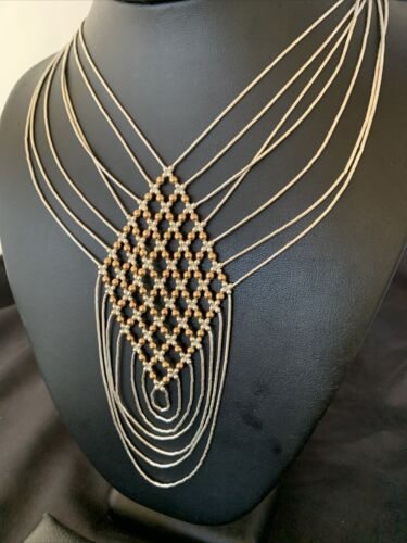 Gold-Filled Liquid Silver Heishi Necklace | 7-Strand Sterling Silver Tube | 18" | 12633