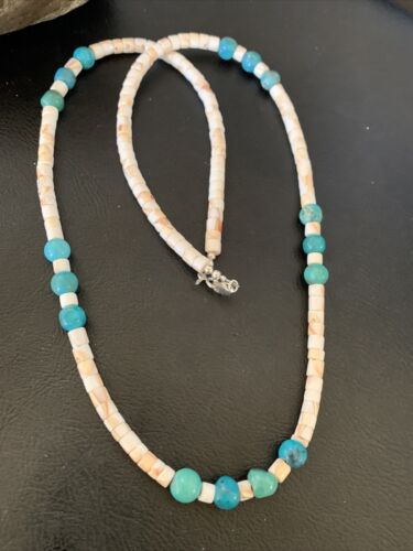 Navajo Pearls Turquoise Nugget Shell Necklace | Sterling Silver | 24" | Authentic Native American Handmade | 12543