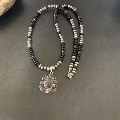 Navajo Pearl Black Onyx Necklace with Pendant | Sterling Silver | 22" | Authentic Native American Handmade | 12279