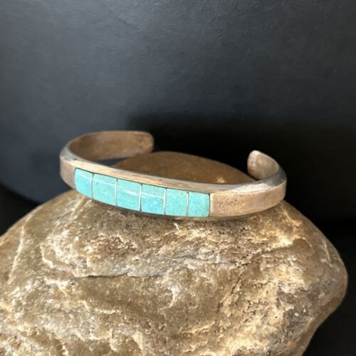 Men's Blue Sleeping Beauty Turquoise Inlay Bracelet | Sterling Silver | Authentic Native American Handmade | 14530