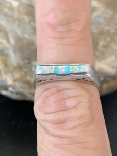 Southwestern Women's Navajo Blue Turquoise White Opal Inlay Ring | Sz 7 | 11151