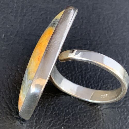 Navajo Yellow Bumble Bee Jasper Ring | Sterling Silver | Sz 8 Adjustable | Authentic Native American Handmade | 14015