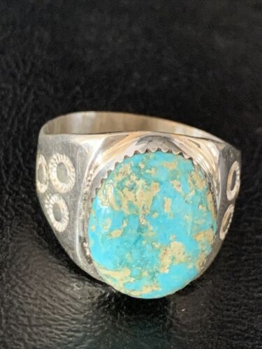 Southwestern Navajo Blue Kingman Turquoise Ring | Sterling Silver | Sz 12 | 14157