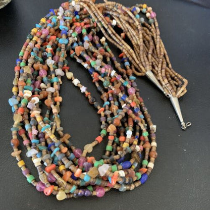 Southwestern Santo Domingo Red Coral Blue Turquoise Necklace | 10 Strand | 28" | 12454