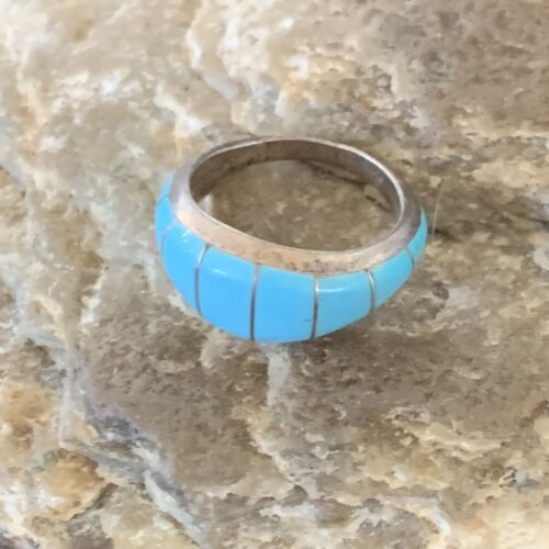 Navajo Blue Turquoise Inlay Band Ring | Sz 6 | Authentic Native American Handmade | 12391