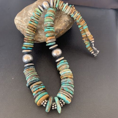 Navajo Green Turquoise Necklace | Sterling Silver | Authentic Native American | 20" Graduated | 10688