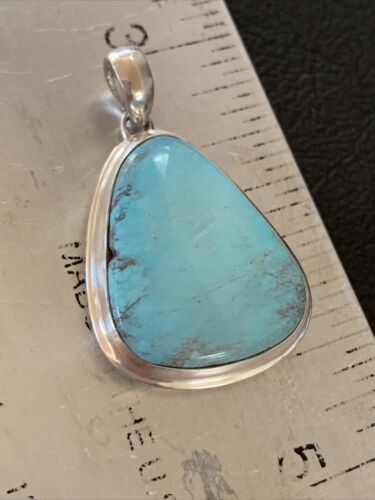 Native American Navajo Blue Bisbee Turquoise Pendant | Sterling Silver | 1.5" | 1618