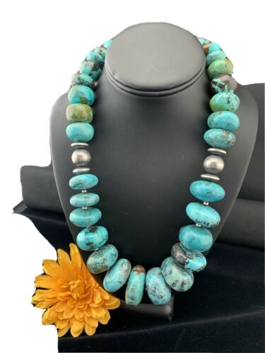 Navajo Pearls Sterling Silver & Blue Turquoise Graduated Necklace | Authentic Native American | 24" | 01745