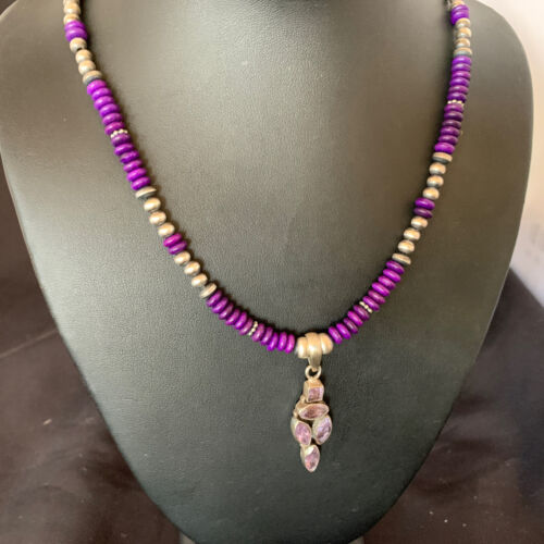 Navajo Amethyst Sugilite Necklace Pendant | Sterling Silver | Multi-Stone | Authentic Native American Handmade | 12375
