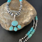 Navajo Pearl Necklace with Blue Cluster Turquoise Pendant | Sterling Silver | 12498