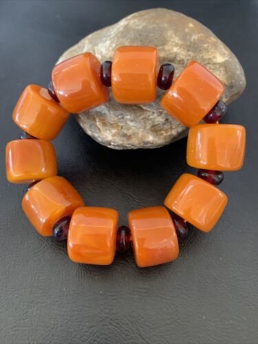 Southwestern Stretch Bracelet Set | Yellow Gold | Red Fossil Amber Stones | Authentic Native American Handmade | 10635