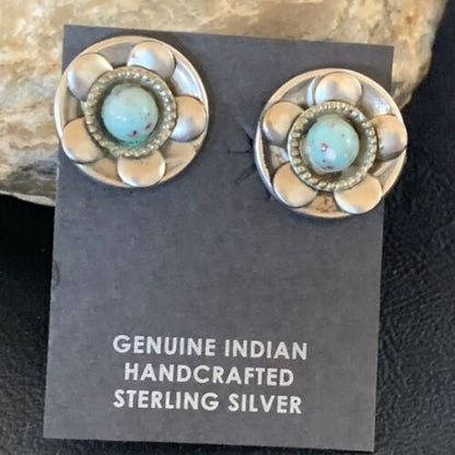 Native American Clip-On Earrings Set | Old Pawn Navajo Sterling Silver Blue Turquoise | 13021 - Masha USA