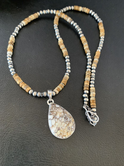 Men's Navajo Wild Horse Picture Jasper Pendant | Sterling Silver Necklace | Authentic Native American Handmade | 10332
