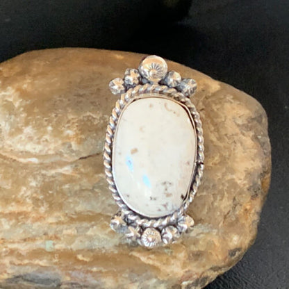 Navajo White Buffalo Turquoise Ring | Sterling Silver | Sz 7 | Authentic Native American Handmade | 13350