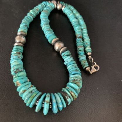 Authentic Native American Navajo Graduated Blue Turquoise Necklace | Sterling Silver | 22" | 13568