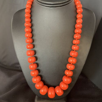 Navajo Graduated Bamboo Coral Strand Necklace | Sterling Silver | Authentic Native American | 22" | 13523