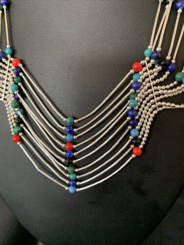 Native American Multi-Color Liquid Heishi Necklace | 10 Strand Sterling Tubes | 17" | 12623