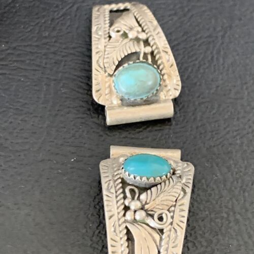Vintage Navajo Sterling Silver Watch Tips | Old Pawn Blue Turquoise Band | Authentic Native American Jewelry | 12931