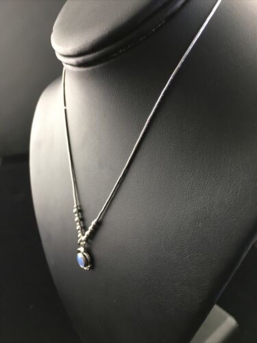 Children's Girls Heishi Beads Sterling Necklace | 15" | Opal Pendant | Navajo Jewelry | 10117