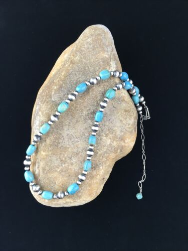 Navajo Blue Sleeping Beauty Turquoise Necklace | Sterling Silver | 21" | Authentic Native American Handmade | 10015